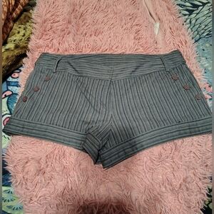 Vintage Y2K Pinstripe Shorts/Grey Black Button Detail/ SZ 13/ See Info